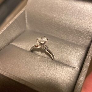Engagement ring from Zales, white gold with single diamond.